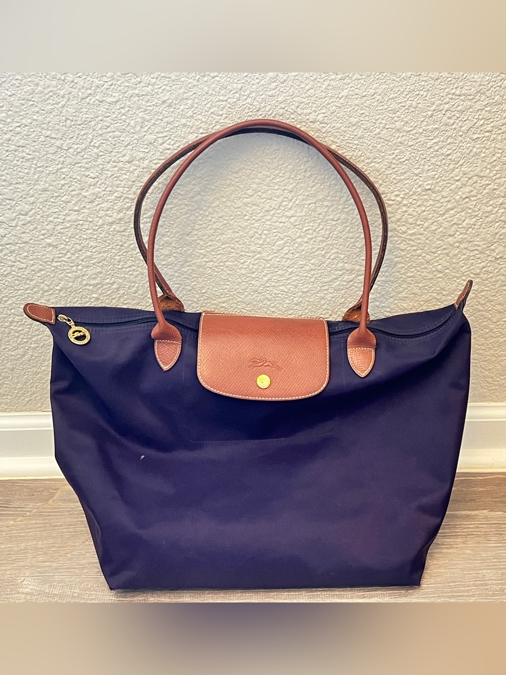 Longchamp Le Pliage Purple Nylon Leather Large Tote Bag